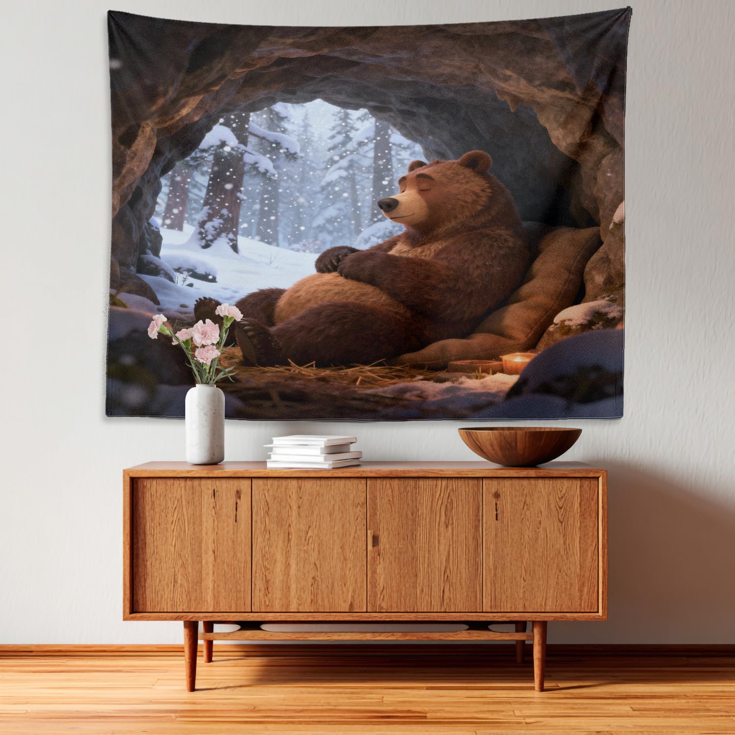 Amazon.com: Batmerry Cartoon Bear Sleeping Tapestry, Brown Bear